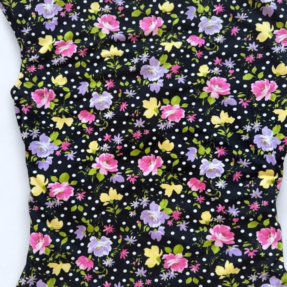 Rare Vintage 90s Morgan de toi black white yellow pink floral short sleeve top - Picture 3 of 4